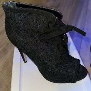 Black lacy open toe boots by Nine West